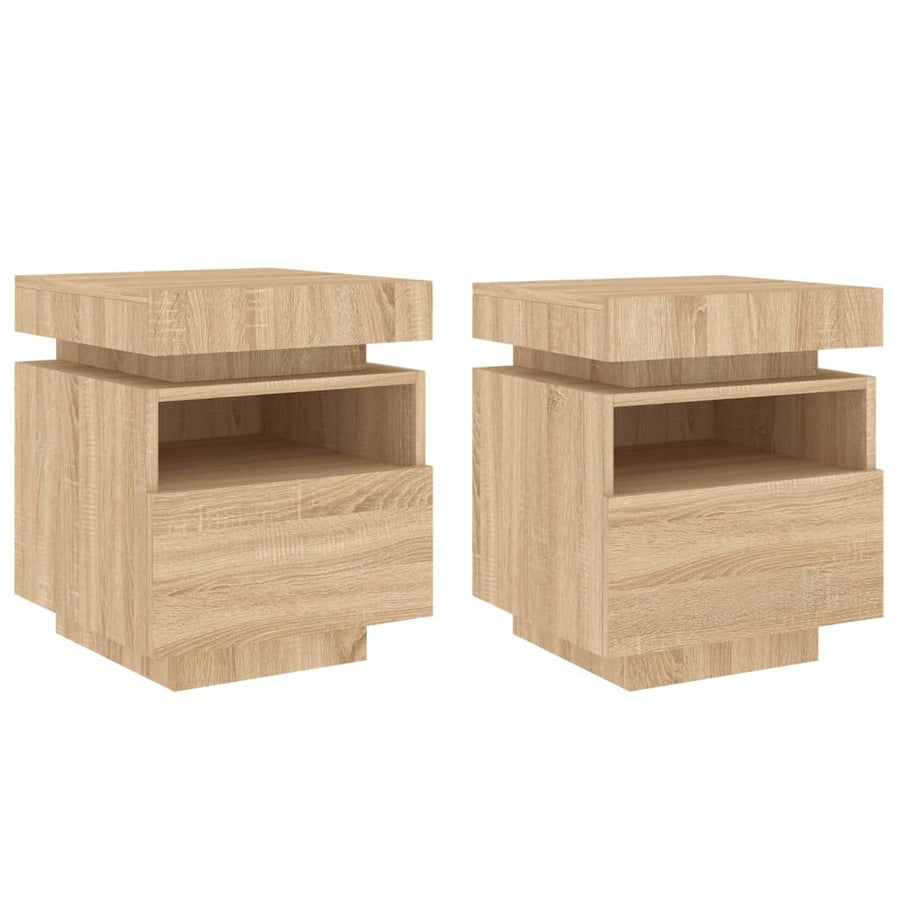 Nachtkastjes Met Led 40X39X48,5 Cm Kleurig 2 Sonoma eiken