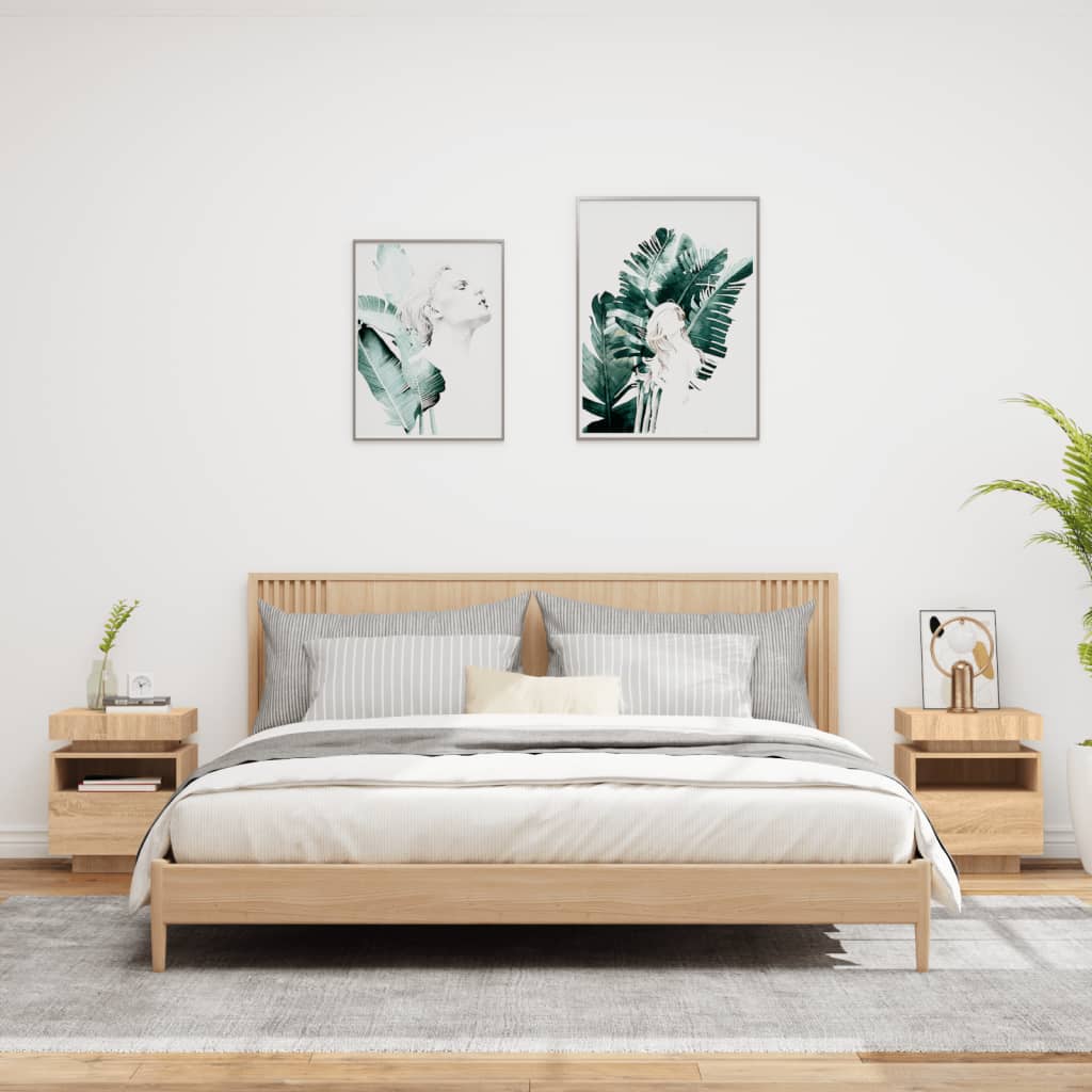 Nachtkastjes Met Led 40X39X48,5 Cm Kleurig 2 Sonoma eiken