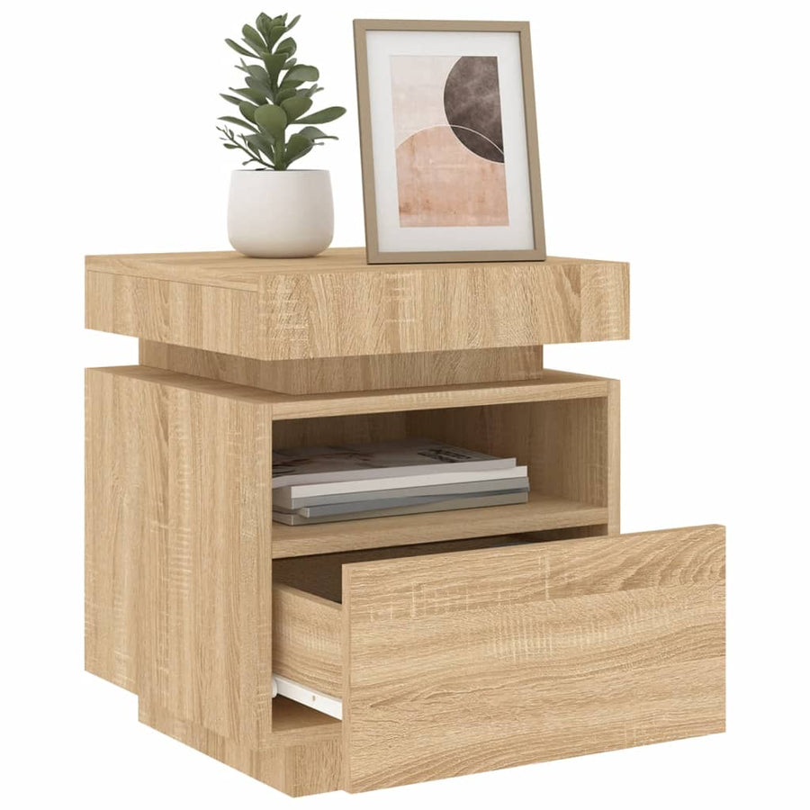 Nachtkastjes Met Led 40X39X48,5 Cm Kleurig 2 Sonoma eiken