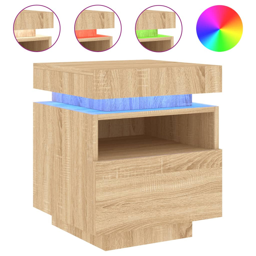 Nachtkastjes Met Led 40X39X48,5 Cm Kleurig 2 Sonoma eiken