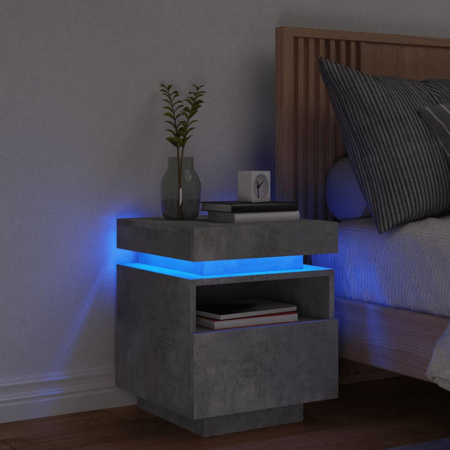Nachtkastje Met Led-Verlichting 40X39X48,5 Cm 1 Betongrijs