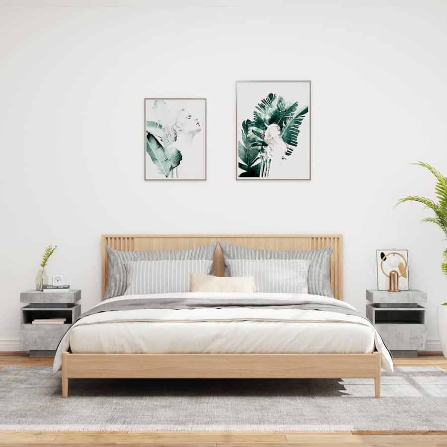 Nachtkastjes Met Led-Verlichting 40X39X48,5 Cm 2 Betongrijs