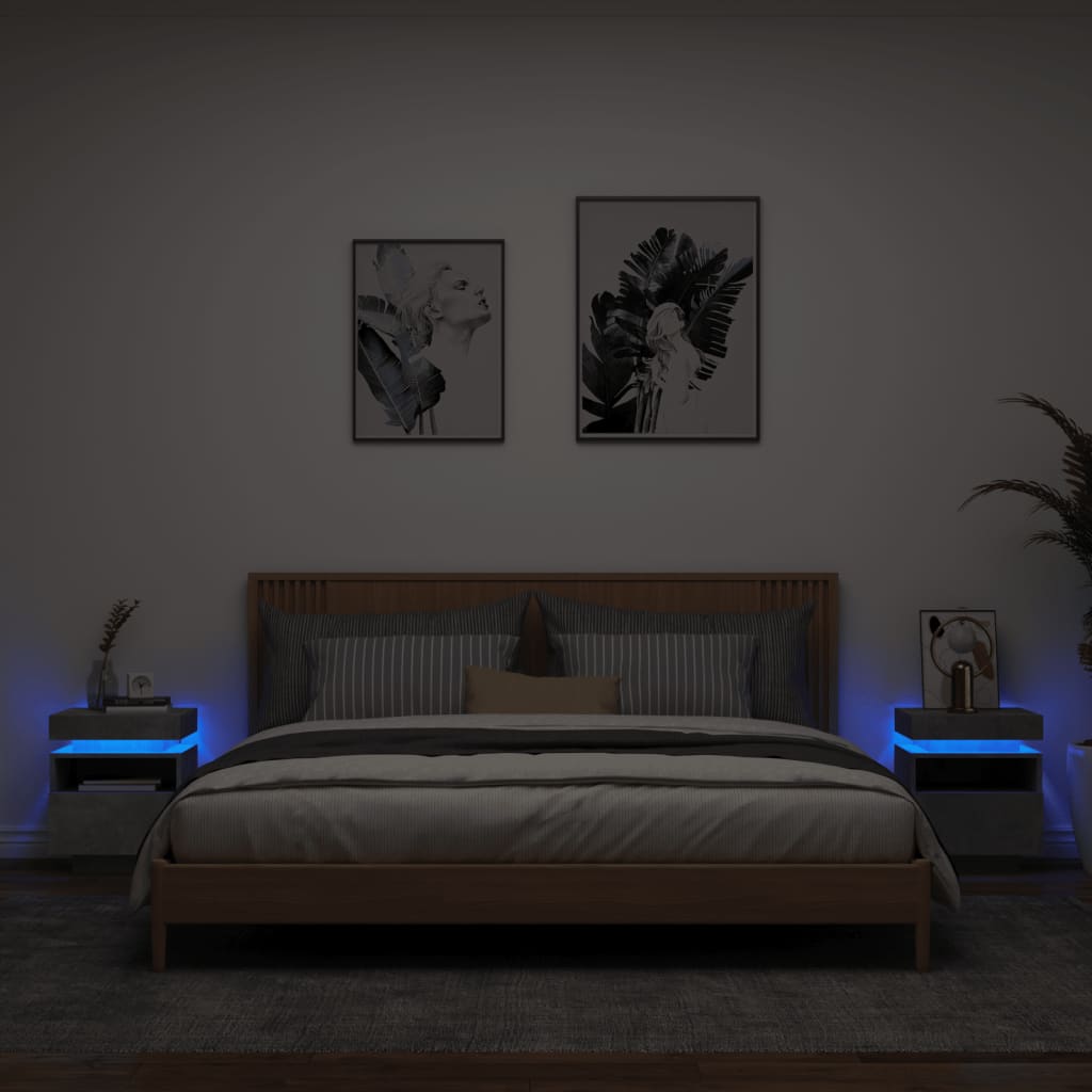 Nachtkastjes Met Led-Verlichting 40X39X48,5 Cm 2 Betongrijs