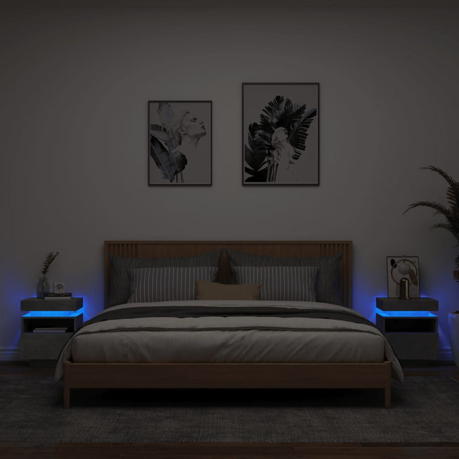Nachtkastjes Met Led-Verlichting 40X39X48,5 Cm 2 Betongrijs