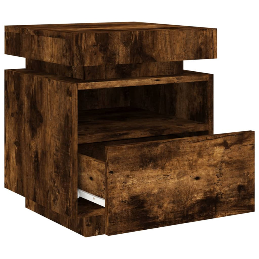 Nachtkastje Met Led-Verlichting 40X39X48,5 Cm 1 Gerookt eiken