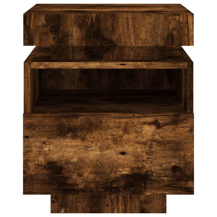 Nachtkastje Met Led-Verlichting 40X39X48,5 Cm 1 Gerookt eiken