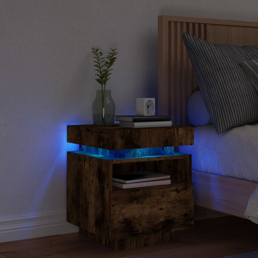 Nachtkastje Met Led-Verlichting 40X39X48,5 Cm 1 Gerookt eiken