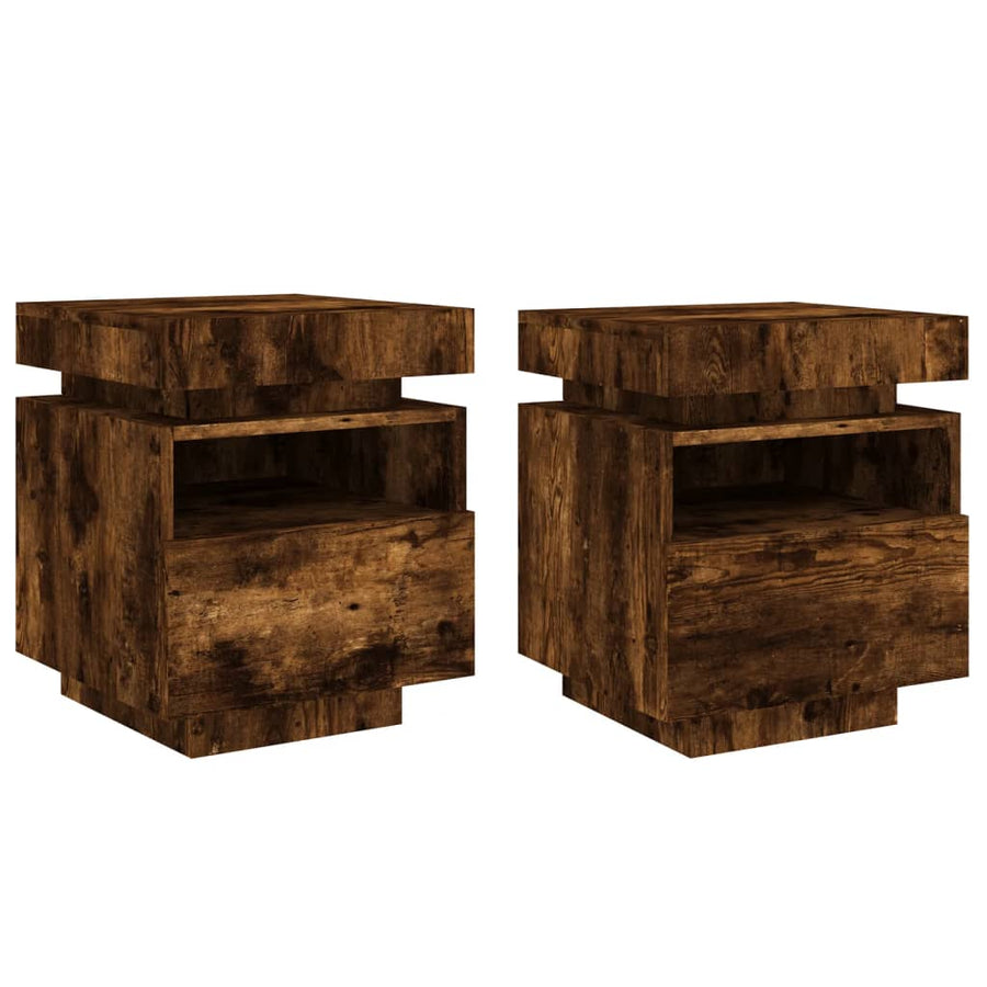 Nachtkastjes Met Led 40X39X48,5 Cm Kleurig 2 Gerookt eiken