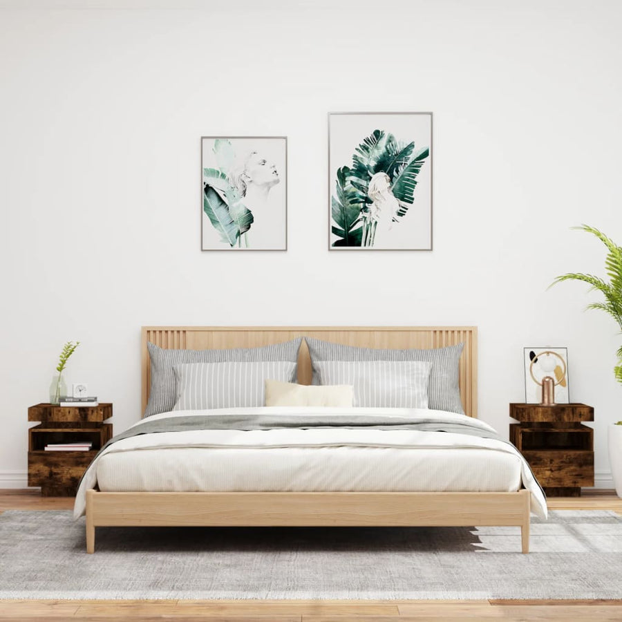 Nachtkastjes Met Led 40X39X48,5 Cm Kleurig 2 Gerookt eiken