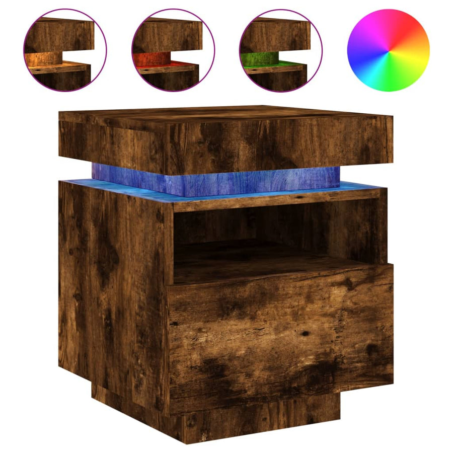 Nachtkastjes Met Led 40X39X48,5 Cm Kleurig 2 Gerookt eiken