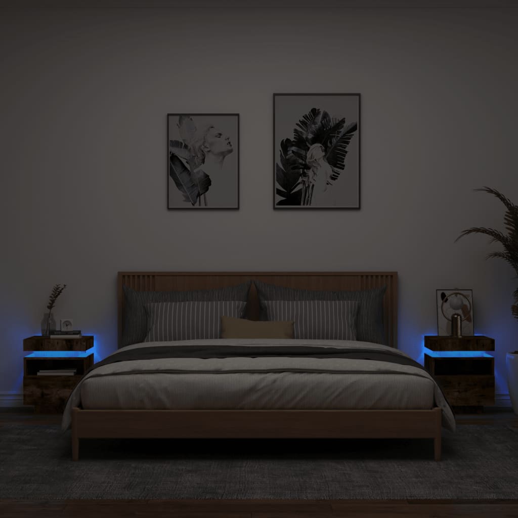 Nachtkastjes Met Led 40X39X48,5 Cm Kleurig 2 Gerookt eiken
