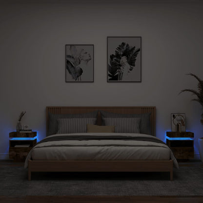 Nachtkastjes Met Led 40X39X48,5 Cm Kleurig 2 Gerookt eiken