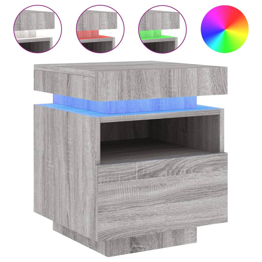 Nachtkastje Met Led-Verlichting 40X39X48,5 Cm 1 Grijs sonoma