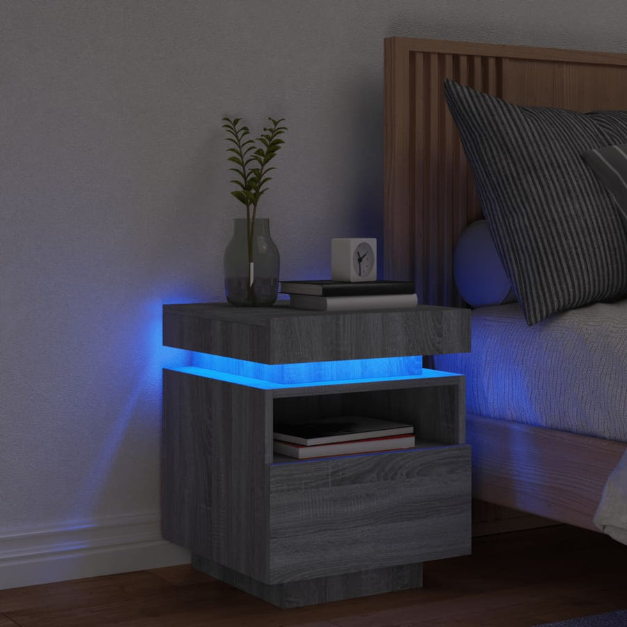 Nachtkastje Met Led-Verlichting 40X39X48,5 Cm 1 Grijs sonoma