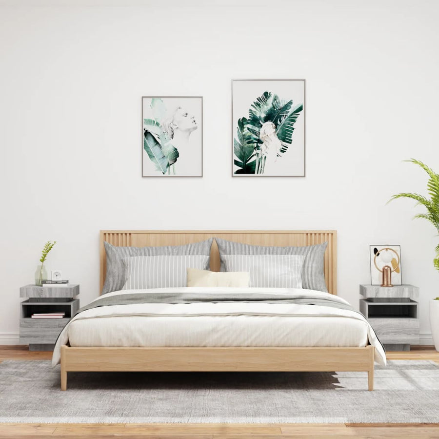 Nachtkastjes Met Led 40X39X48,5 Cm 2 Grijs sonoma