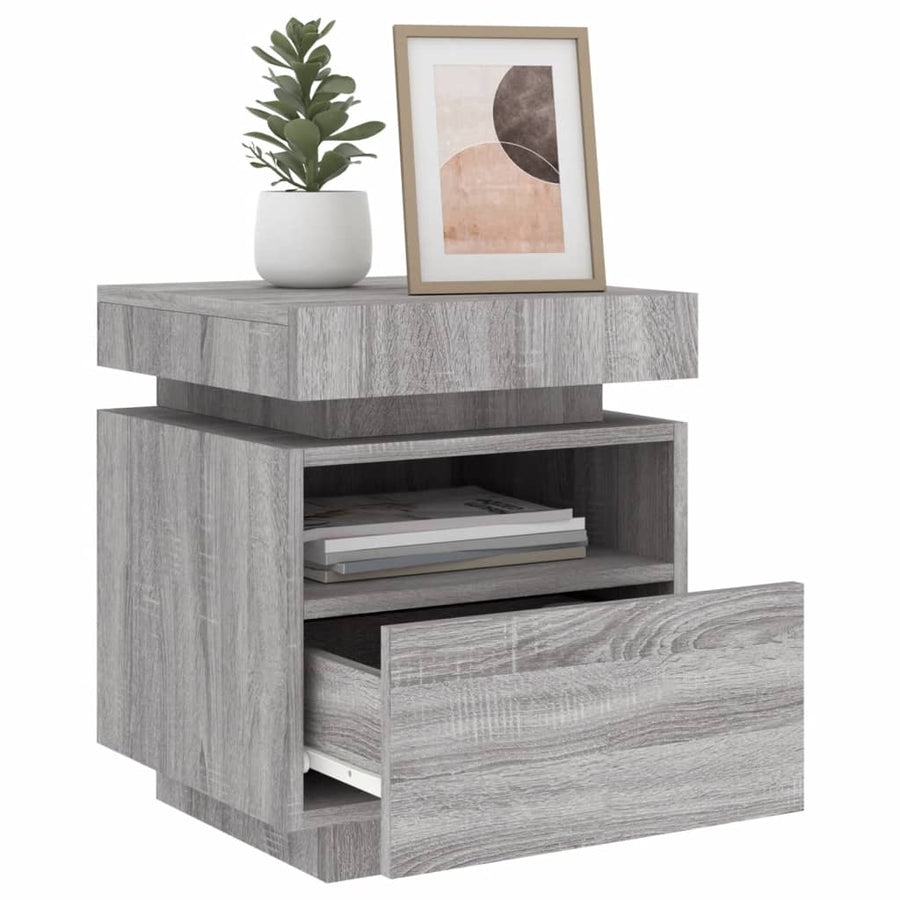 Nachtkastjes Met Led 40X39X48,5 Cm 2 Grijs sonoma