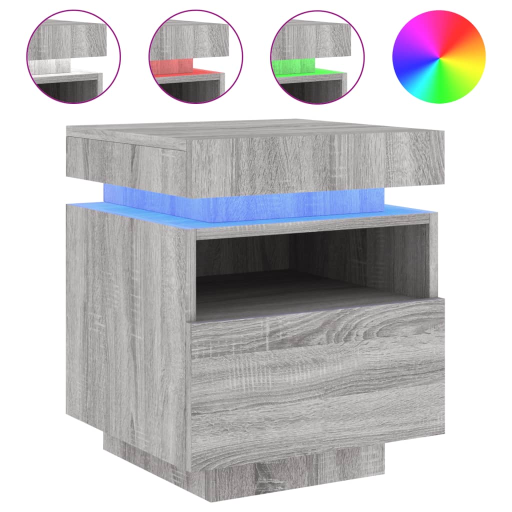 Nachtkastjes Met Led 40X39X48,5 Cm 2 Grijs sonoma