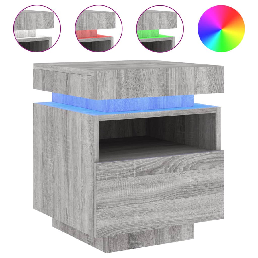 Nachtkastjes Met Led 40X39X48,5 Cm 2 Grijs sonoma
