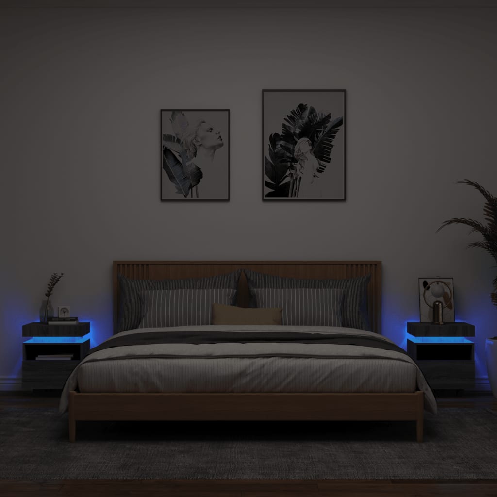 Nachtkastjes Met Led 40X39X48,5 Cm 2 Grijs sonoma