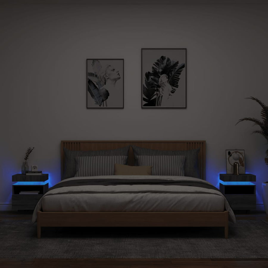 Nachtkastjes Met Led 40X39X48,5 Cm 2 Grijs sonoma