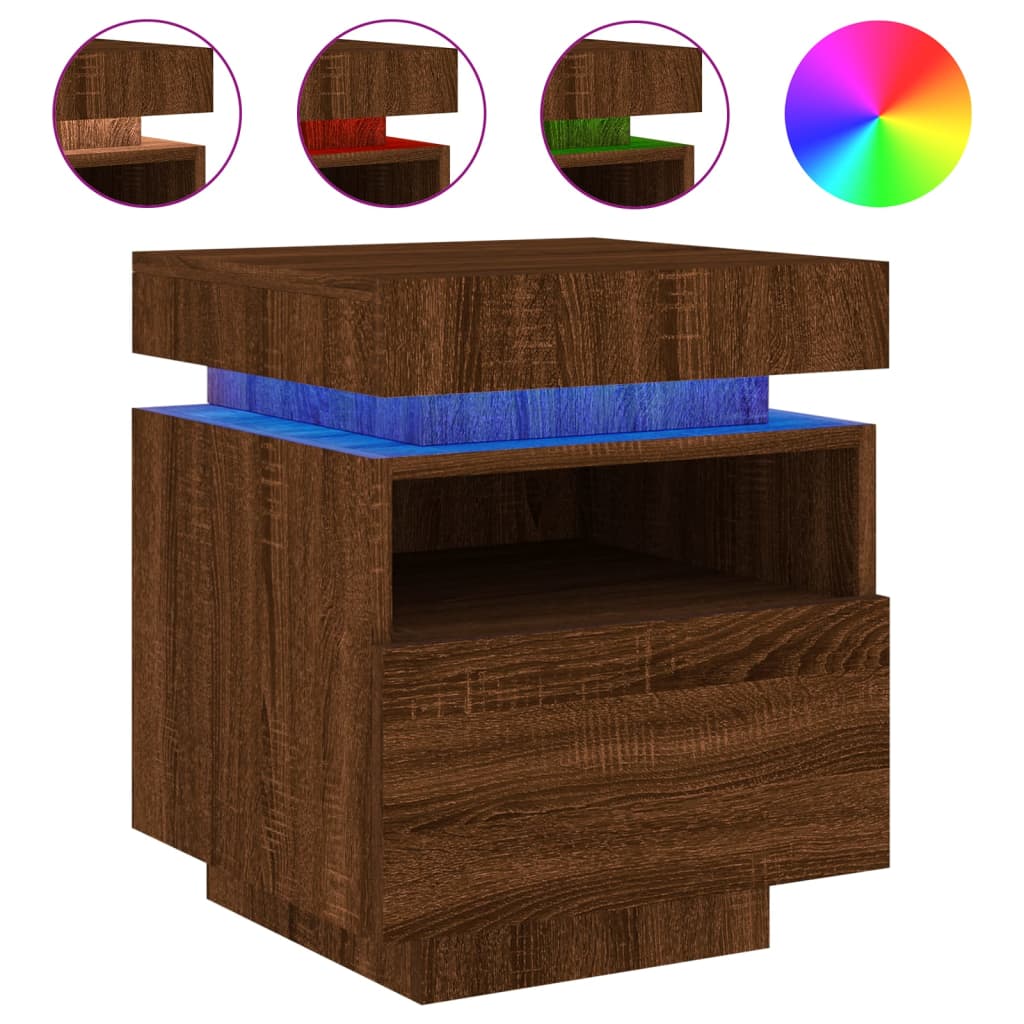 Nachtkastje Met Led-Verlichting 40X39X48,5 Cm Bruineikenkleurig 1 bruin eikenkleur