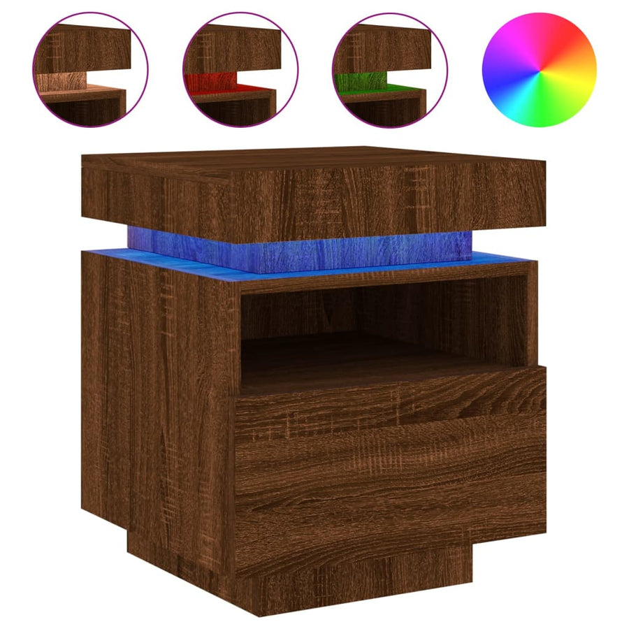 Nachtkastje Met Led-Verlichting 40X39X48,5 Cm Bruineikenkleurig 1 bruin eikenkleur