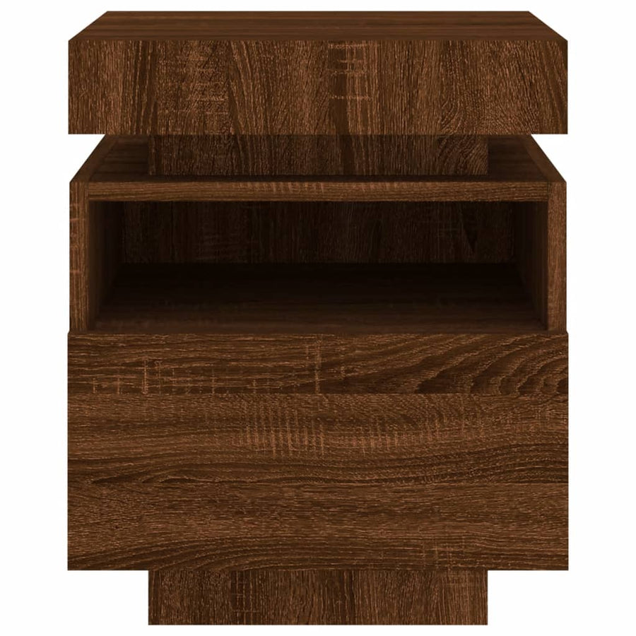 Nachtkastje Met Led-Verlichting 40X39X48,5 Cm Bruineikenkleurig 1 bruin eikenkleur