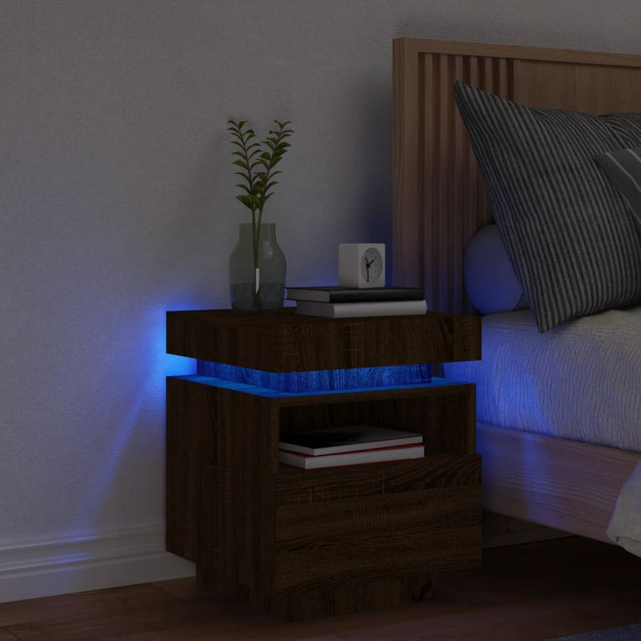Nachtkastje Met Led-Verlichting 40X39X48,5 Cm Bruineikenkleurig 1 bruin eikenkleur