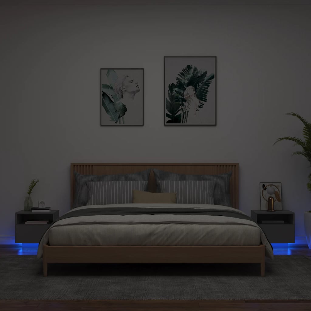 Nachtkastjess Met Led-Verlichting 40X39X37 Cm 2 Zwart