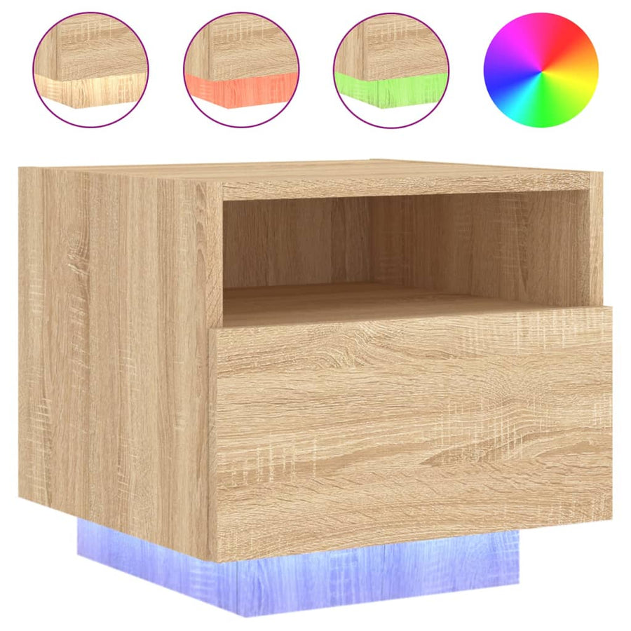 Nachtkastje Met Led-Verlichting 40X39X37 Cm Kleurig 1 Sonoma eiken