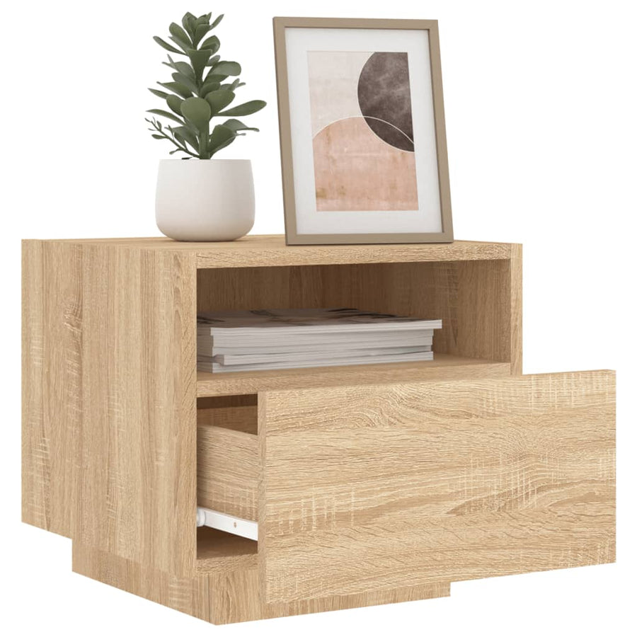 Nachtkastje Met Led-Verlichting 40X39X37 Cm Kleurig 1 Sonoma eiken
