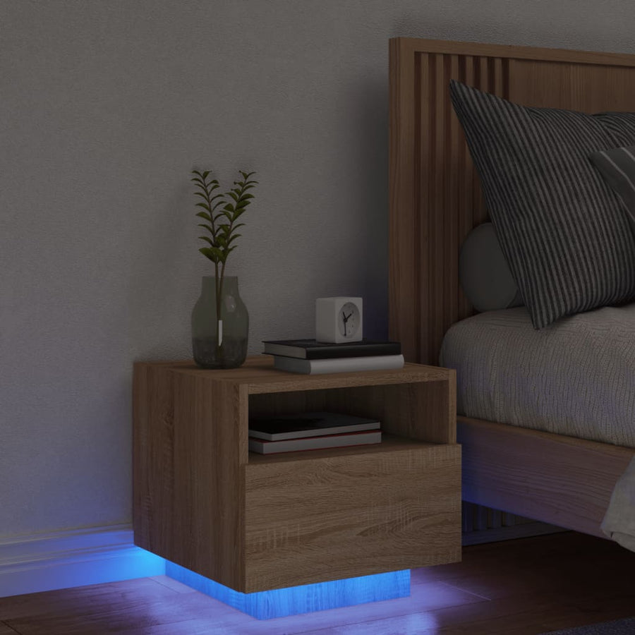 Nachtkastje Met Led-Verlichting 40X39X37 Cm Kleurig 1 Sonoma eiken