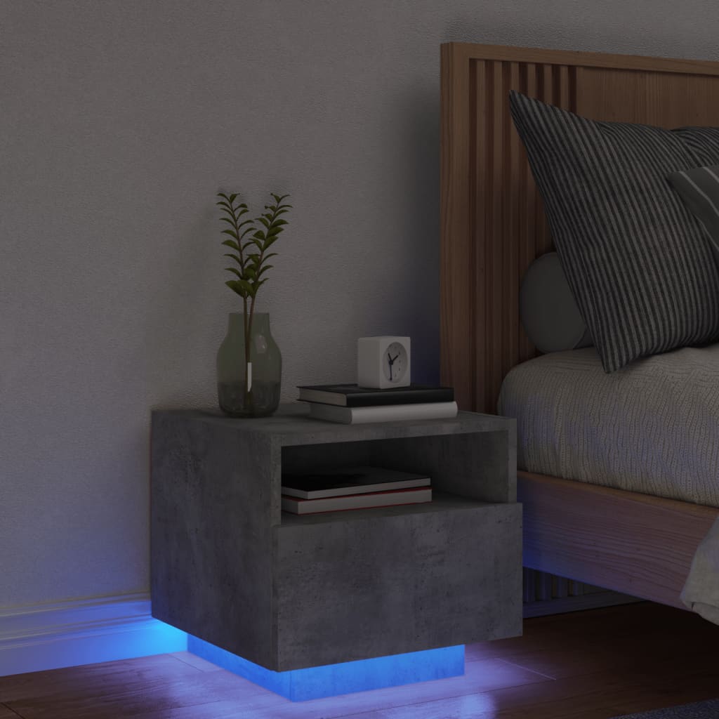 Nachtkastje Met Led-Verlichting 40X39X37 Cm 1 Betongrijs