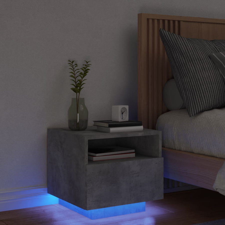 Nachtkastje Met Led-Verlichting 40X39X37 Cm 1 Betongrijs