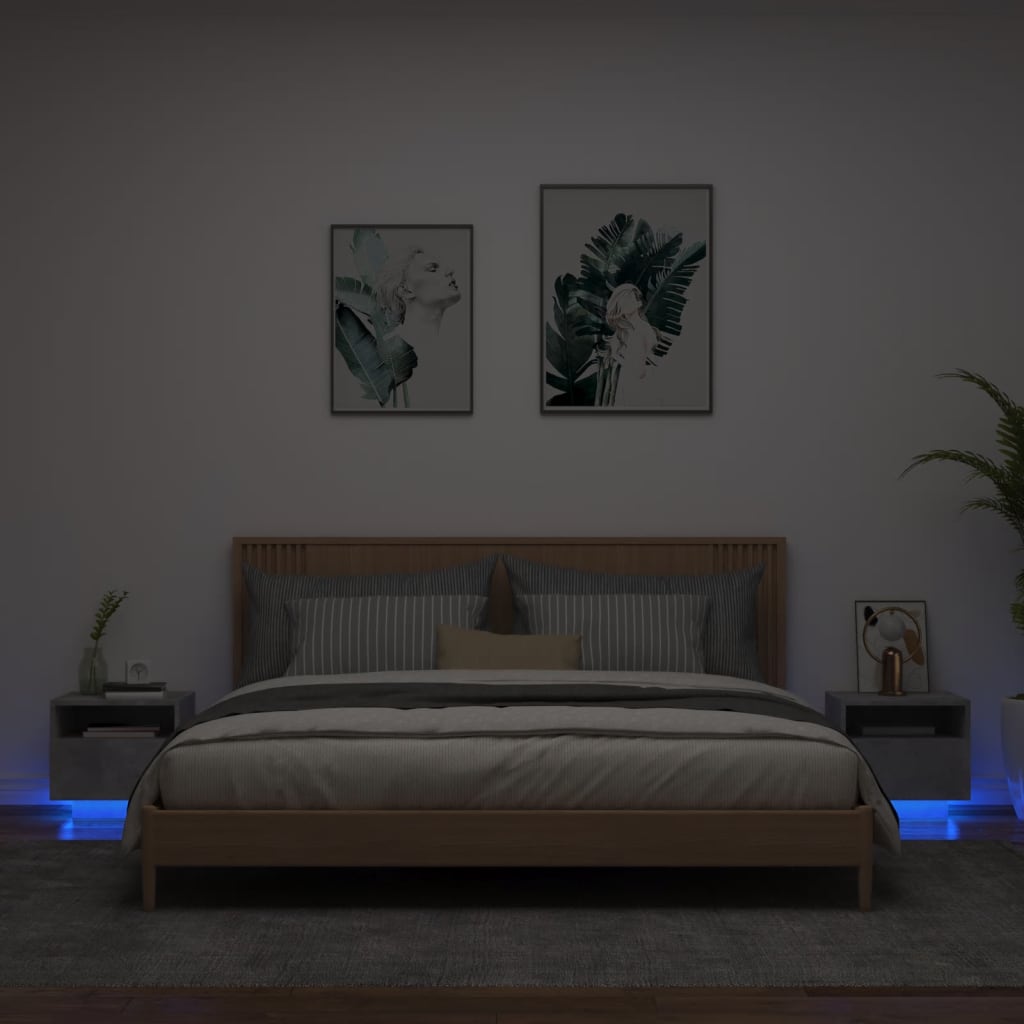 Nachtkastjes Met Led-Verlichting 40X39X37 Cm 2 Betongrijs
