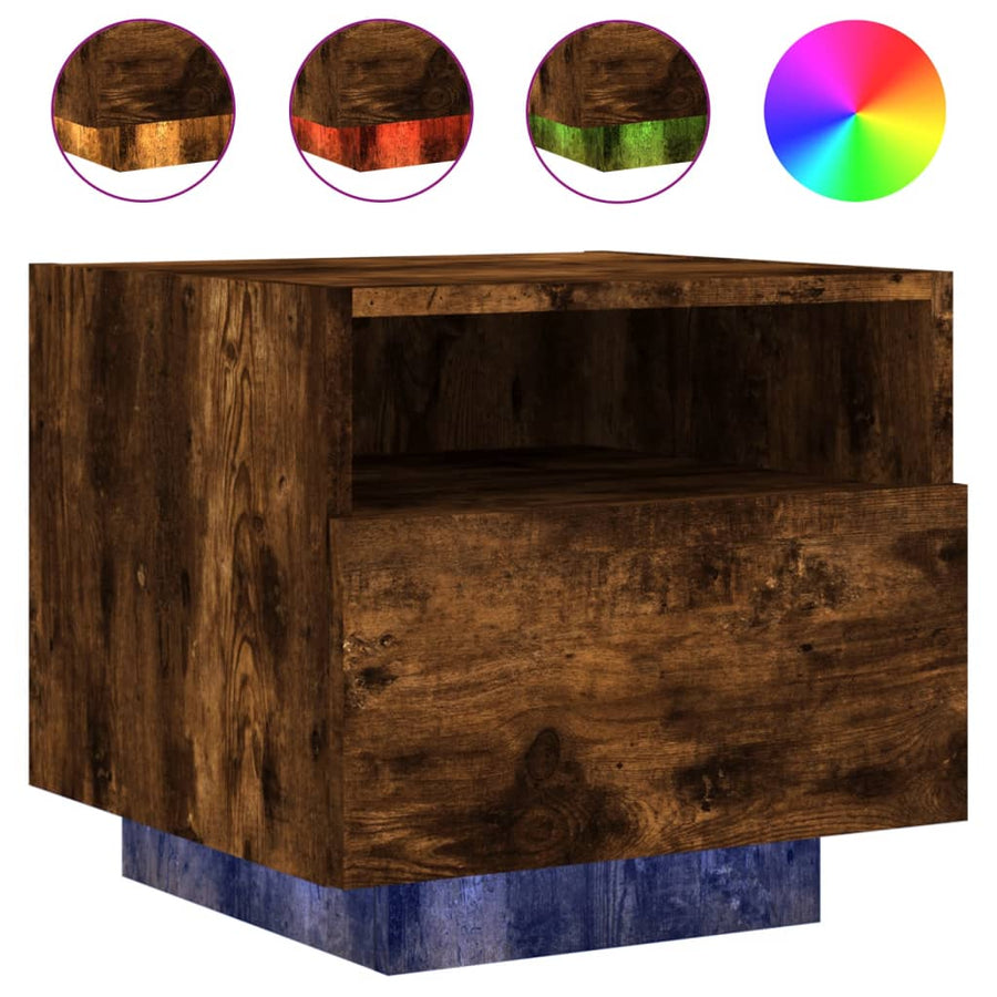 Nachtkastje Met Led-Verlichting 40X39X37 Cm Kleur 1 Gerookt eiken