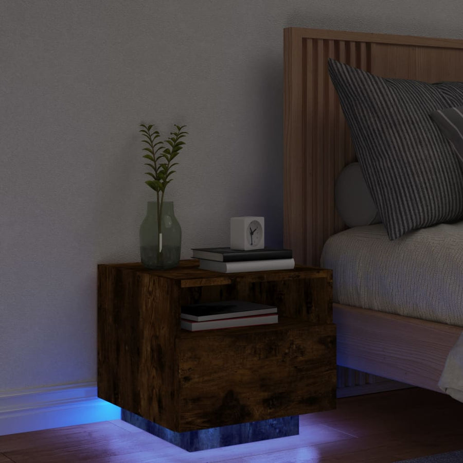 Nachtkastje Met Led-Verlichting 40X39X37 Cm Kleur 1 Gerookt eiken