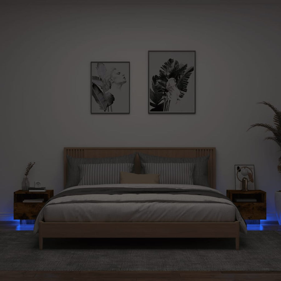 Nachtkastjes Met Led-Verlichting 40X39X37 Cm 2 Gerookt eiken