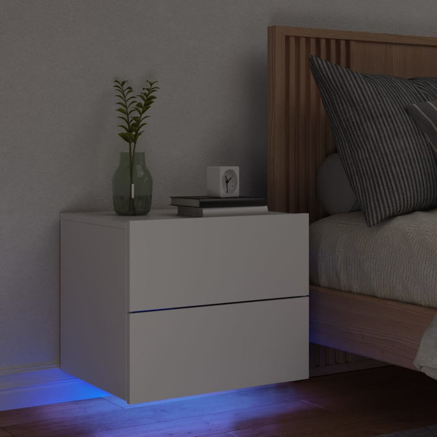 Nachtkastje Met Led-Verlichting Wandgemonteerd 1 Wit