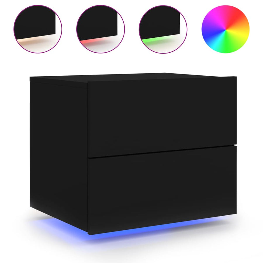 Nachtkastje Met Led's Wandgemonteerd 1 Zwart