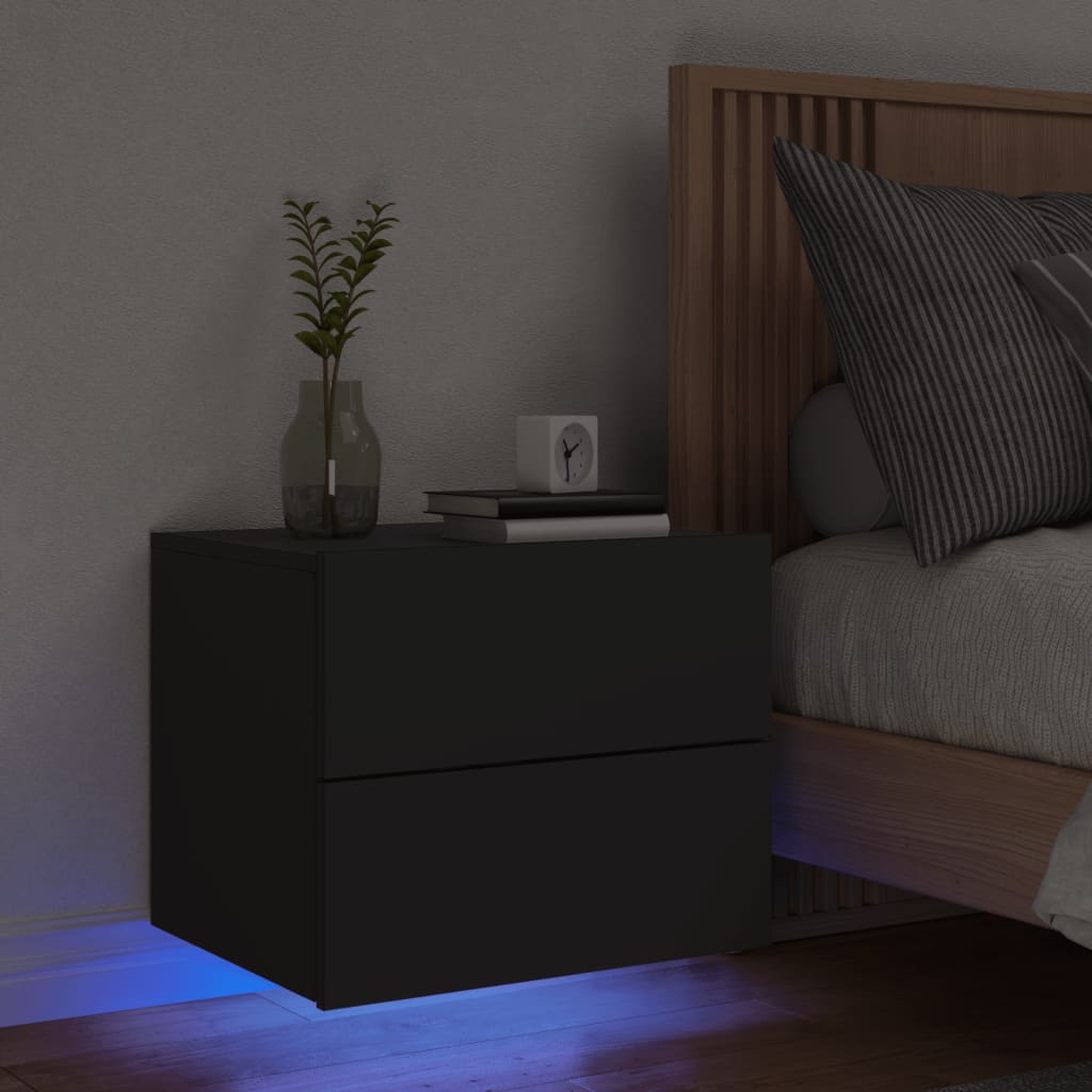 Nachtkastje Met Led's Wandgemonteerd 1 Zwart