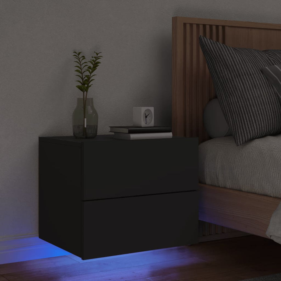 Nachtkastje Met Led's Wandgemonteerd 1 Zwart