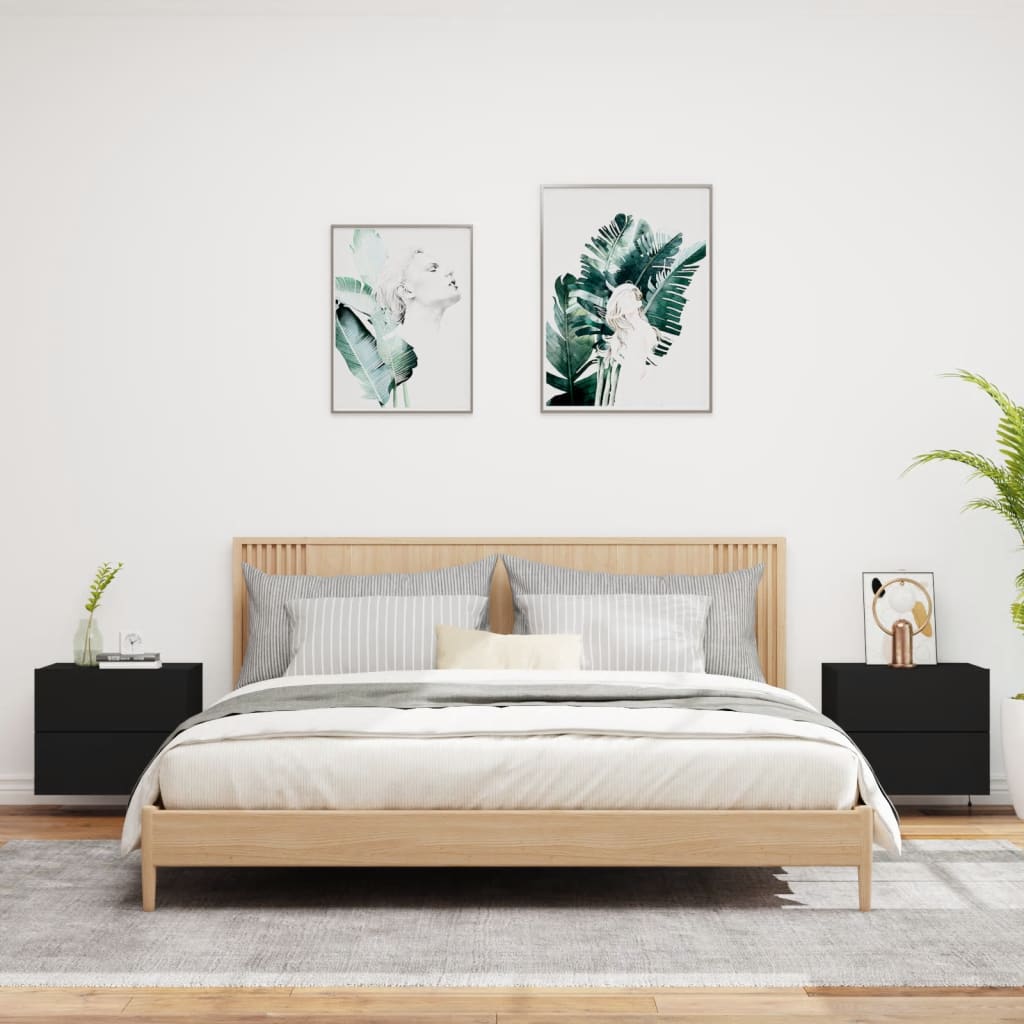 Nachtkastjes Met Led's Wandgemonteerd 2 Zwart