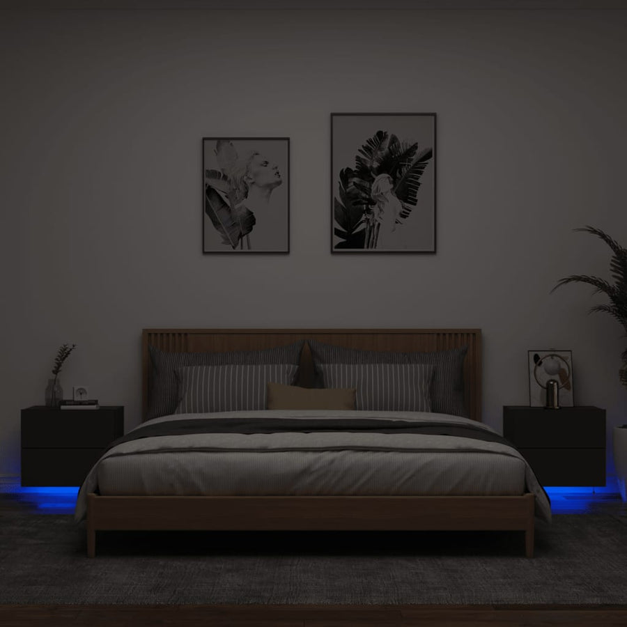 Nachtkastjes Met Led's Wandgemonteerd 2 Zwart