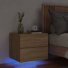 Wall-Mounted Bedside Table with LEDs, Sonoma Oak Color