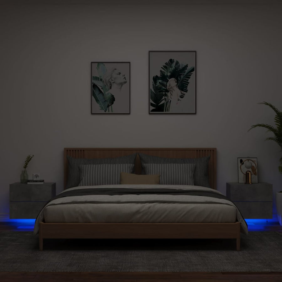 Nachtkastjes Met Led's Wandgemonteerd 2 Betongrijs