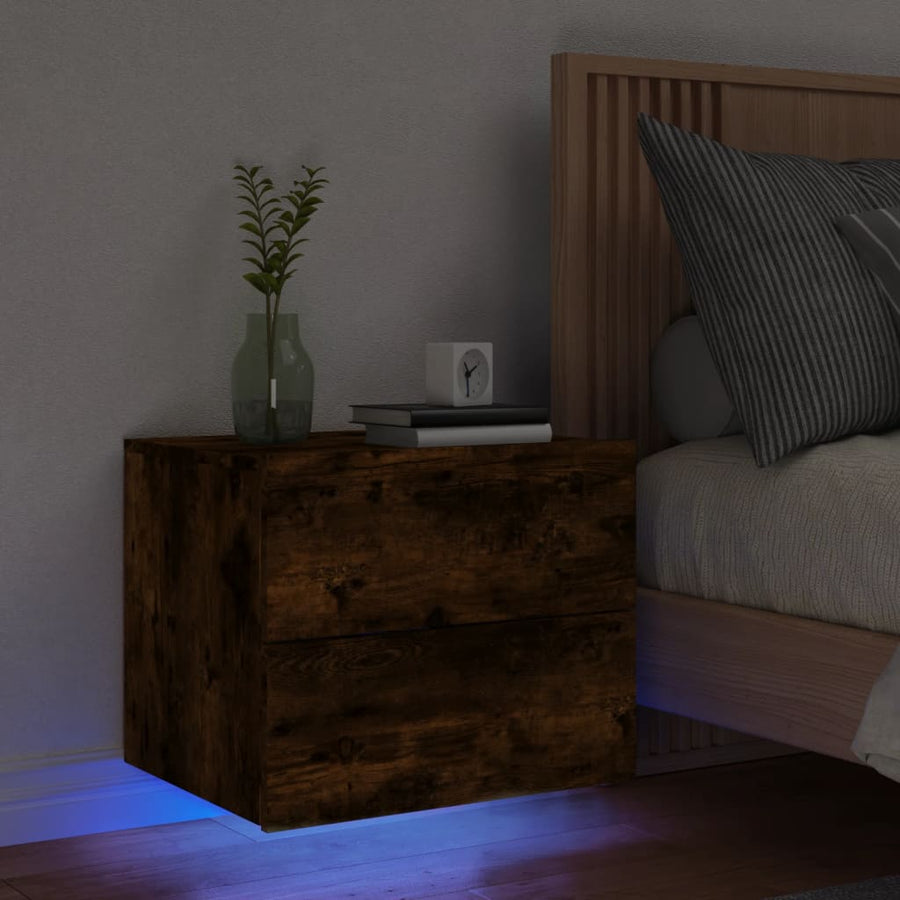 Nachtkastje Met Led's Wandgemonteerd Kleurig 1 Gerookt eiken