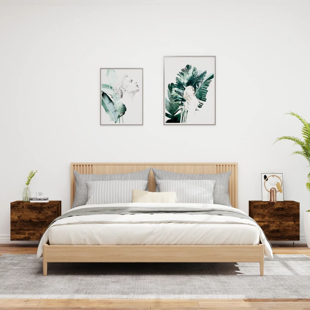 Nachtkastjes Met Led's Wandgemonteerd Kleurig 2 Gerookt eiken