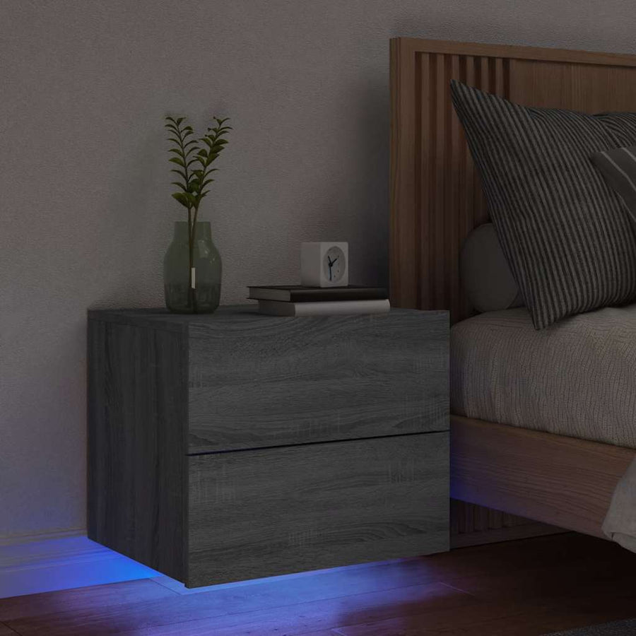Nachtkastje Met Led's Wandgemonteerd Eikenkleurig 1 Grijs sonoma