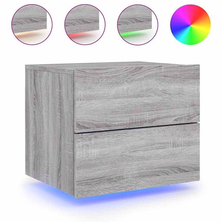 Nachtkastjes Met Led's Wandgemonteerd Eiken 2 Grijs sonoma
